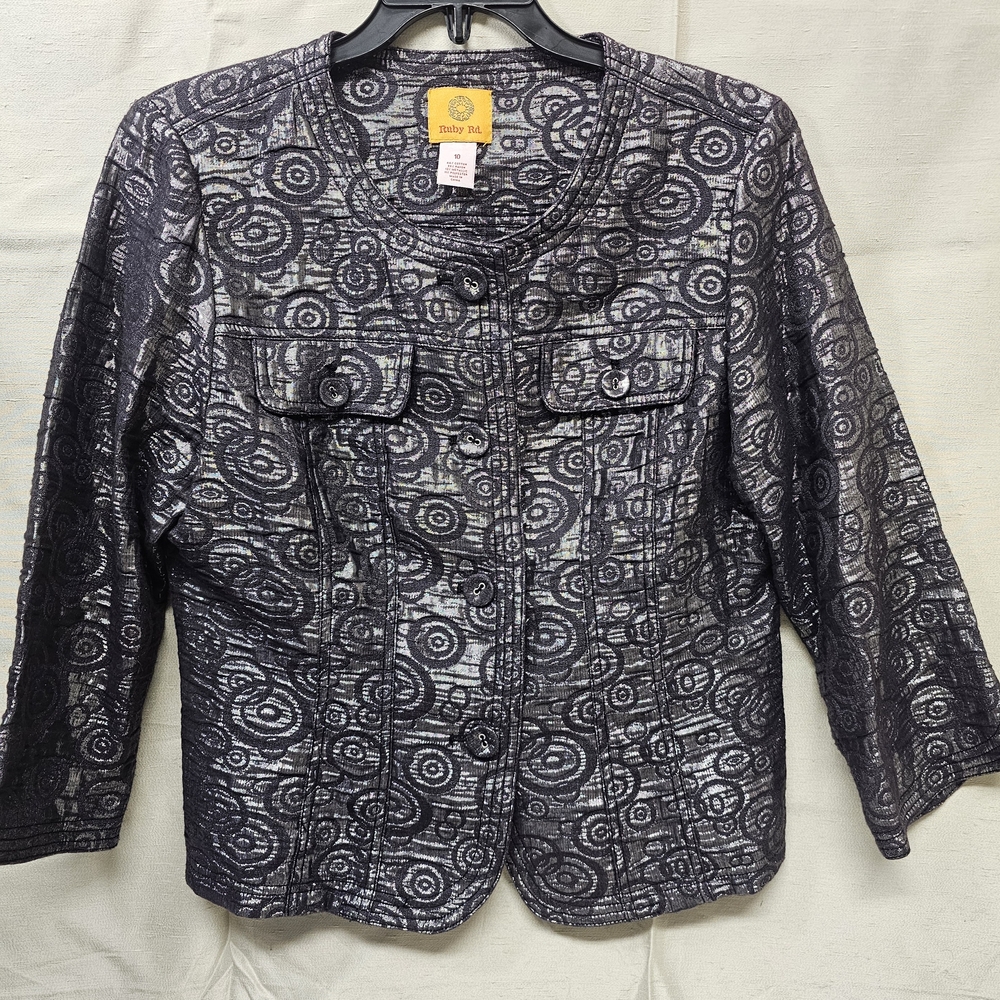 Ruby Rd. Black And Silver Circular Pattern Blazer… - image 1